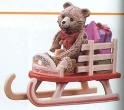 1984 Baby's First Christmas Bear In Sled (Slightly Damaged Box)