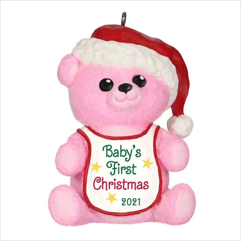 2021 Baby Girl's First Christmas Pink Bear