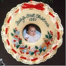 1987 Baby's First Christmas Cloth Photo Holder (Slightly Damaged Box)