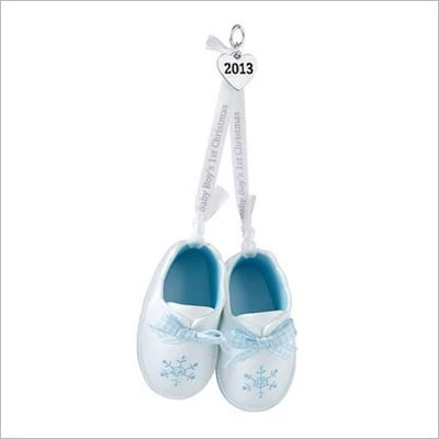 2013 Baby Boy's First Christmas Blue & White Booties