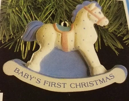 1991 Baby's First Christmas Boy Rocking Horse Baby Celebrations (Slightly Damaged Box)