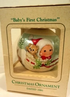 1981 Ambassador Baby's First Christmas Ball Damaged Box
